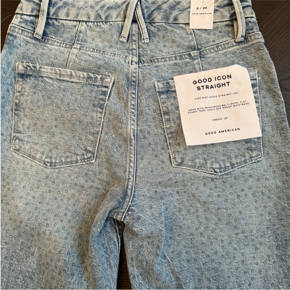 Good American Good Icon Straight Sparkle Rhinestone Jeans - Picture 4 of 5